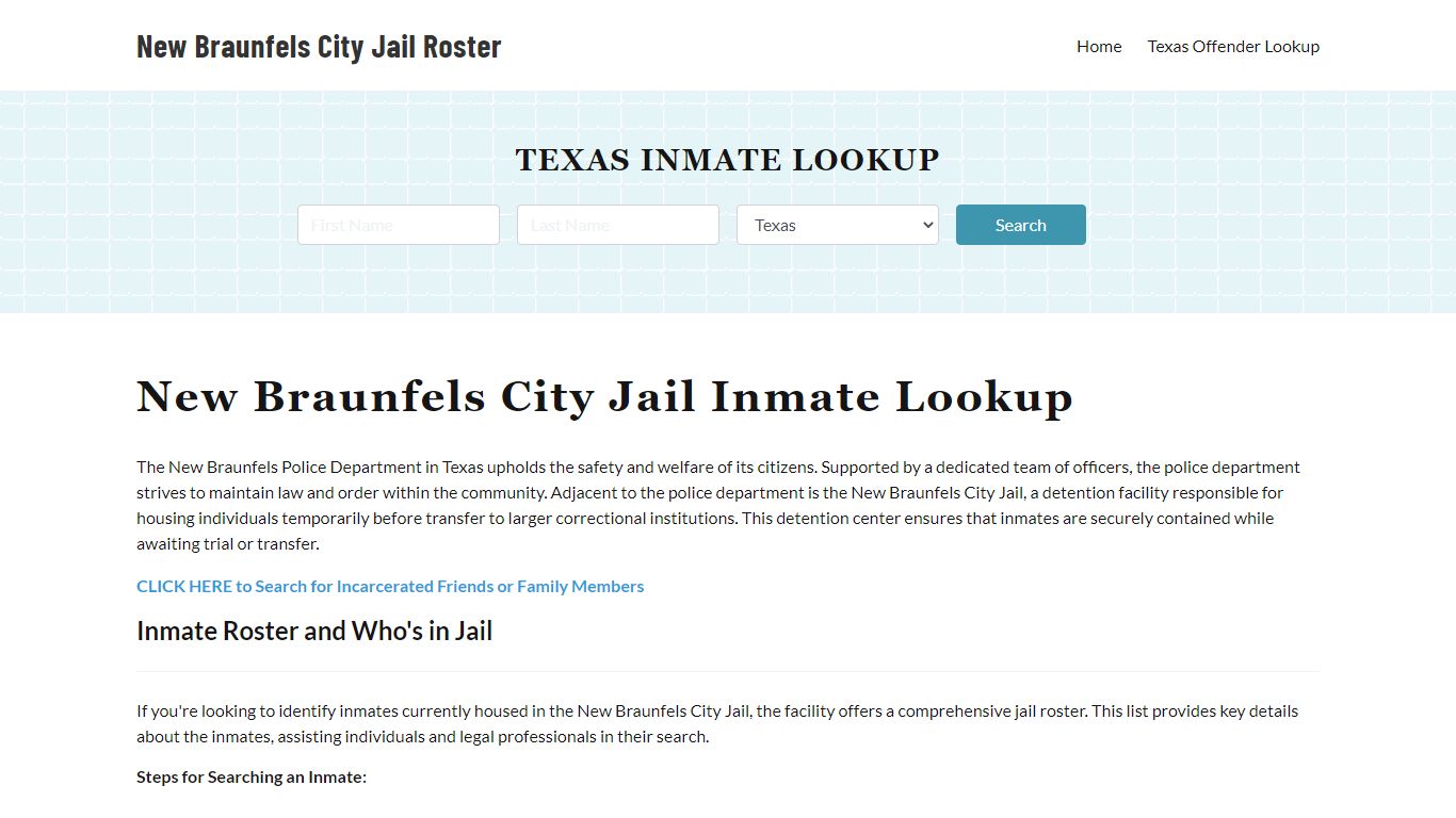 New Braunfels Police Department Jail Inmate Lookup
